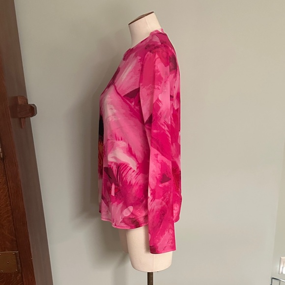 NWOT INC Floral Pink Long Sleeve Semi Sheer Mesh Women's Top sz Large - Picture 4 of 5